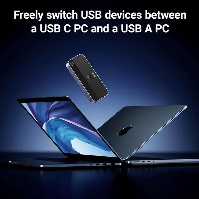 Alt view image 3 of 7 - UGREEN USB A & C Input Switch 2 Computers Share 4 USB Ports, USB Switcher Selector for PC Laptop Keyboard Mouse Webcam USB-Microphone, USB Switch Adapter with 2 USB C Data Cables and Remote