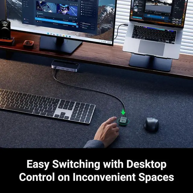 Alt view image 7 of 7 - UGREEN USB A & C Input Switch 2 Computers Share 4 USB Ports, USB Switcher Selector for PC Laptop Keyboard Mouse Webcam USB-Microphone, USB Switch Adapter with 2 USB C Data Cables and Remote