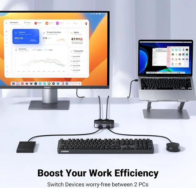 Alt view image 4 of 7 - UGREEN USB 3.0 Switch 2 in 2 Out, USB Switcher 2 Computers Sharing Keyboard and Mouse Printer Scanner Webcam, Printer Splitter for 2 Computers, 2 Port USB Selector Switch with 2 USB3.0 Cables