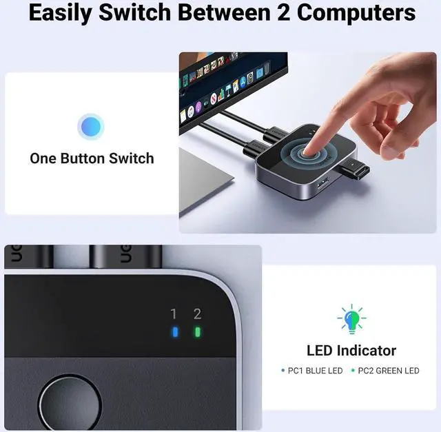 Alt view image 5 of 7 - UGREEN USB 3.0 Switch 2 in 2 Out, USB Switcher 2 Computers Sharing Keyboard and Mouse Printer Scanner Webcam, Printer Splitter for 2 Computers, 2 Port USB Selector Switch with 2 USB3.0 Cables