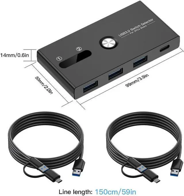 Alt view image 7 of 7 - USB c Switch,USB switcher 2 Computers Sharing USB C & A Devices, 4 Port USB Switcher Sharing Keyboard and Mouse, Printer/Scanner USB Switch Hub with 2 USB3.0 Cables 5FT(Not Support Charging/Monitor)