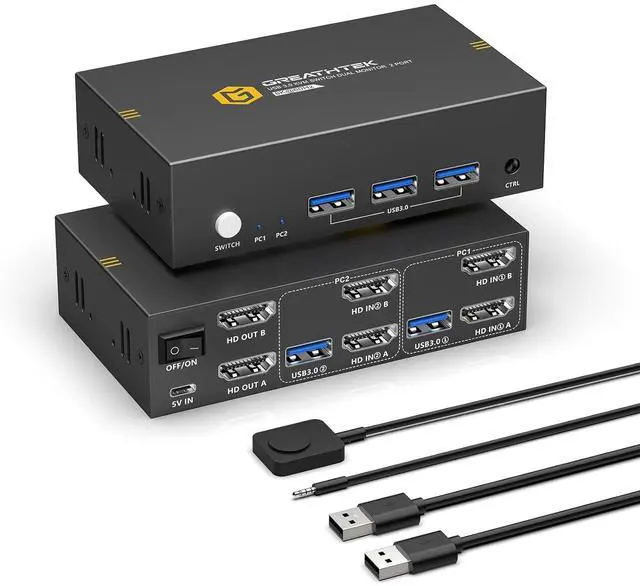 Main image of Ennovor 8K KVM Switch Dual Monitor with USB3.0 Ports for 2 PCs Share USB Devices, HDMI KVM Switch 2 Monitors 2 Computers Support 8K@60Hz 4K@144Hz/120Hz, Wired Remote Controller, Button Switch