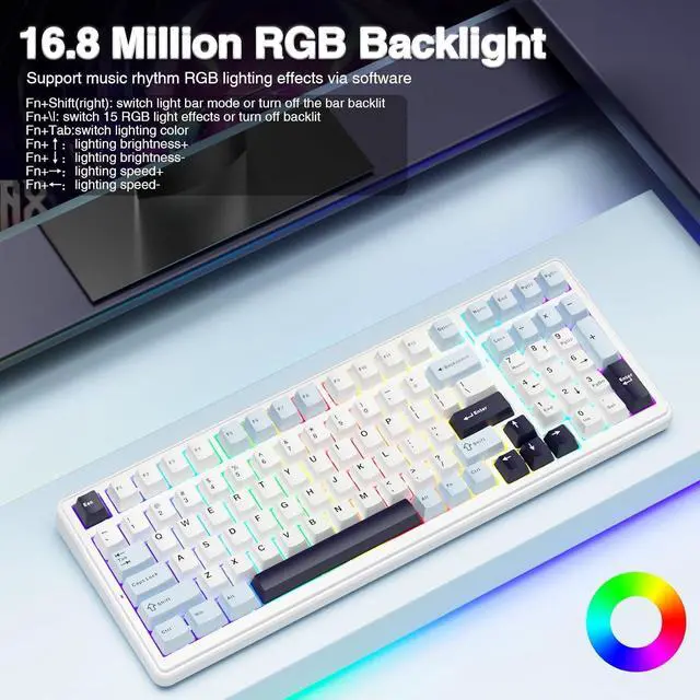 Alt view image 6 of 7 - AULA F99 Wireless Mechanical Keyboard, Hot Swappable Custom Keyboard,Pre-lubed Linear Switches,Gasket Structure,RGB Backlit Gaming Keyboard (Blue&White)