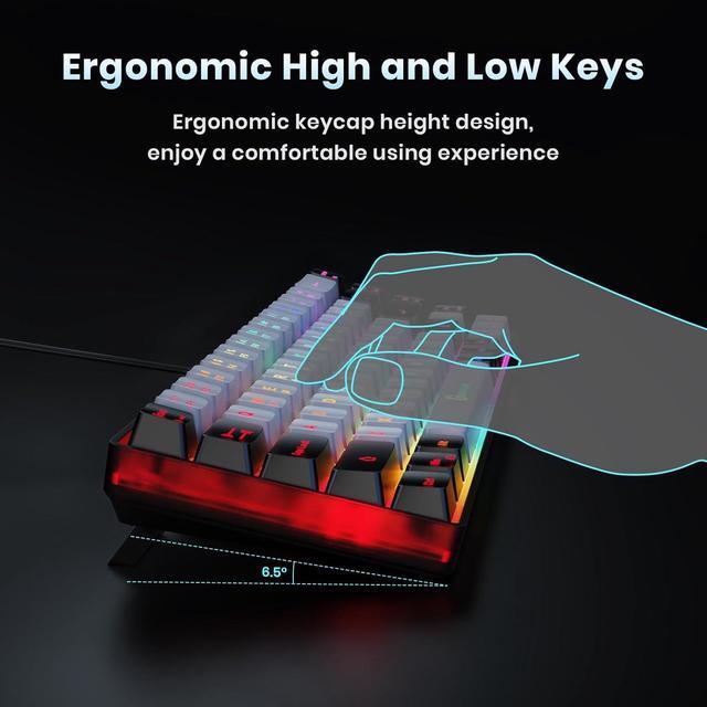 65% Compact Gaming Keyboard - Wired Backlit Membrane Keyboard With 68 Keys For PC Gamers
