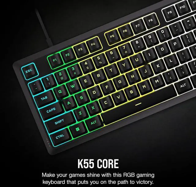Alt view image 2 of 7 - K55 CORE RGB Membrane Wired Gaming Keyboard Quiet, Responsive Switches Spill Resistance Ten-Zone RGB Media Keys iCUE Compatible QWERTY NA PC, Mac Gray