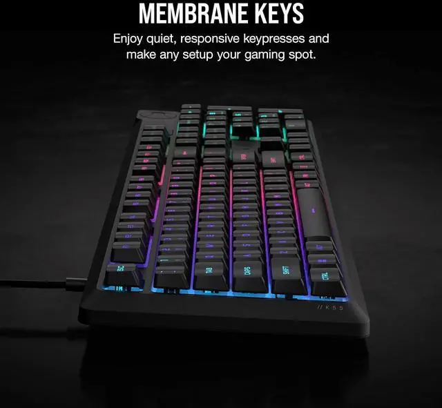 Alt view image 4 of 7 - K55 CORE RGB Membrane Wired Gaming Keyboard Quiet, Responsive Switches Spill Resistance Ten-Zone RGB Media Keys iCUE Compatible QWERTY NA PC, Mac Gray