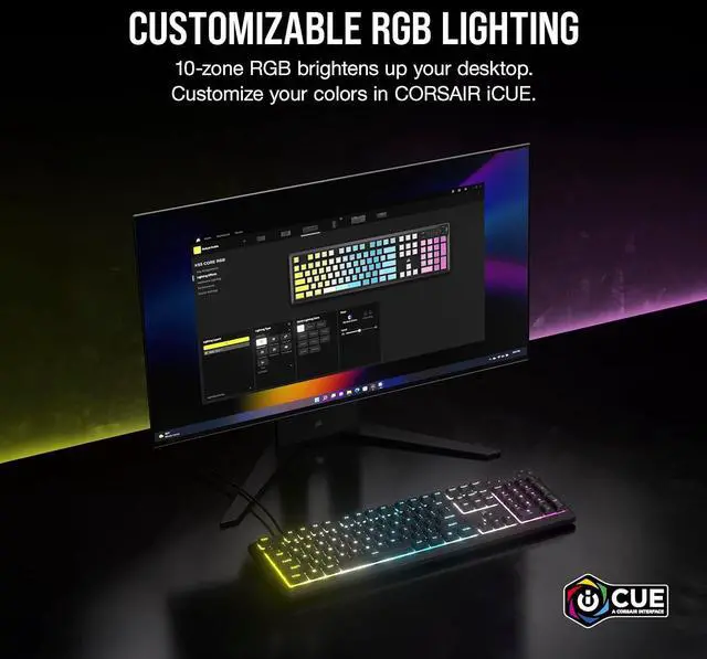 Alt view image 5 of 7 - K55 CORE RGB Membrane Wired Gaming Keyboard Quiet, Responsive Switches Spill Resistance Ten-Zone RGB Media Keys iCUE Compatible QWERTY NA PC, Mac Gray