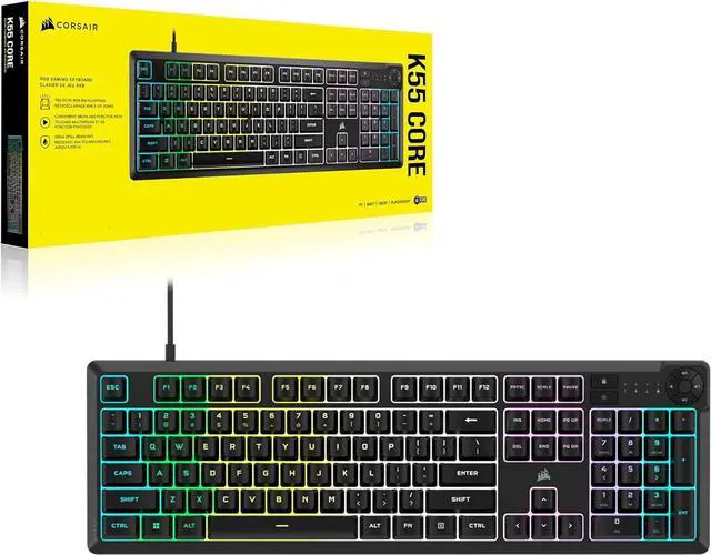 Alt view image 7 of 7 - K55 CORE RGB Membrane Wired Gaming Keyboard Quiet, Responsive Switches Spill Resistance Ten-Zone RGB Media Keys iCUE Compatible QWERTY NA PC, Mac Gray