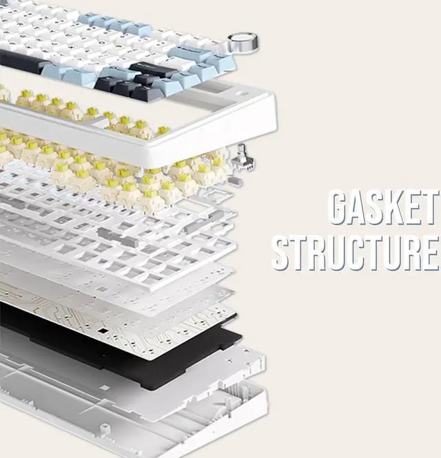 Alt view image 6 of 7 - F75 Gasket Mechanical Keyboard, 75% Wireless Hot Swappable Gaming Keyboard with Five-Layer Padding&Knob, Bluetooth/2.4GHz/USB-C, RGB (Light Blue, LEOBOG Reaper Switch)