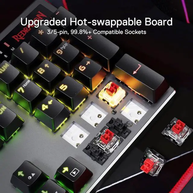 Alt view image 3 of 7 - K556 PRO Upgraded Wireless RGB Gaming Keyboard, BT/2.4Ghz Tri-Mode Aluminum Mechanical Keyboard w/No-Lag Connection, Hot-Swap Linear Quiet Red Switch