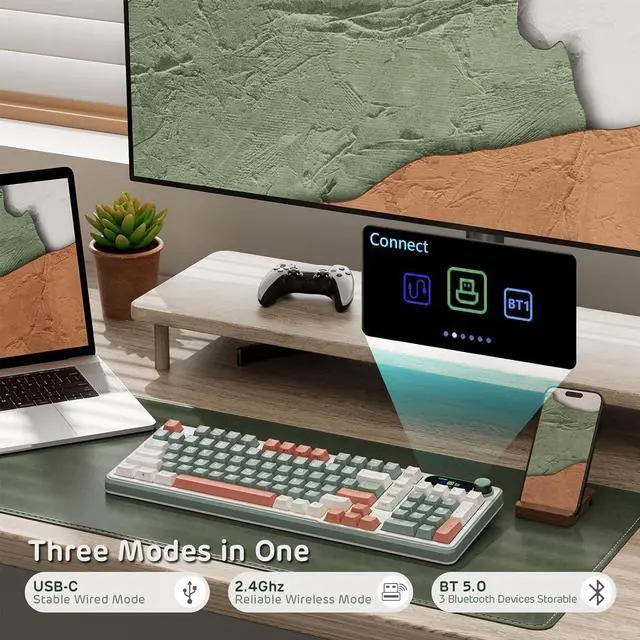 Alt view image 2 of 7 - RK ROYAL KLUDGE S98 Mechanical Keyboard w/Smart Display & Knob, Top Mount 96% Wireless Mechanical Keyboard BT/2.4G/USB-C, Hot Swappable, Software Support, Creamy Sounding, 98 Keys