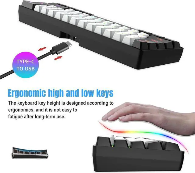 Alt view image 4 of 7 - 2.4G Wireless Gaming Keyboard and Mouse Combo, Include Mini 60% Merchanical Feel RGB Backlit Keyboard, Ergonomic Vertical Feel Small Wireless Mouse(Black and White)
