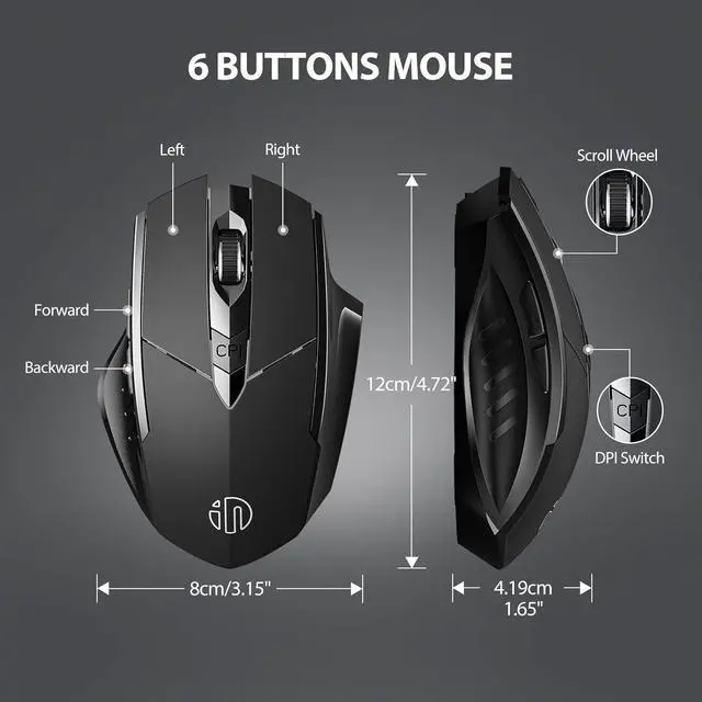 Alt view image 7 of 7 - INPHIC Mouse, 3 Modes Bluetooth 5.0&4.0 Mouse 2.4G Rechargeable Wireless Mouse with 6 Buttons, Ergonomic Computer Mouse for Laptop, Mac, PC etc.