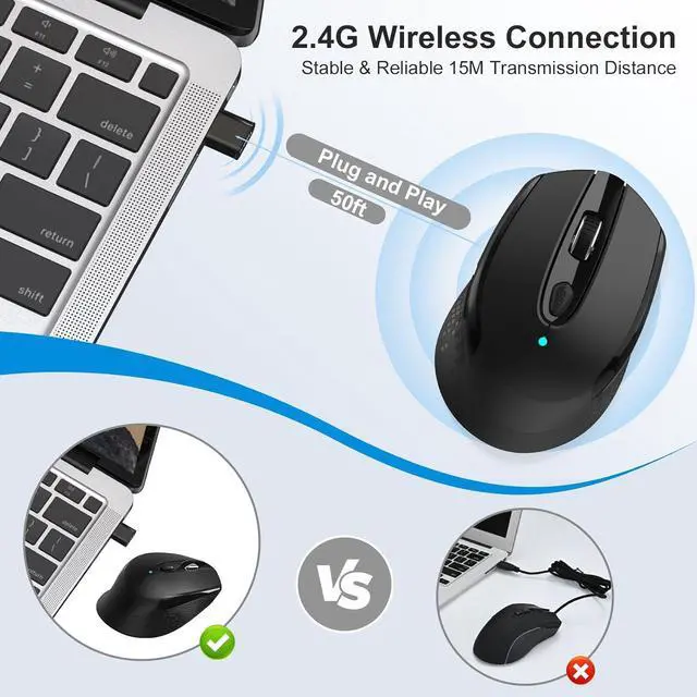 Alt view image 3 of 7 - RaceGT USB C Wireless Mouse, Type C Silent Mouse for MacBook Air/Pro, 2.4G Cordless Computer Mice with 6 Buttons and 3 Adjustable DPI for Mac, Laptop, Desktop, PC