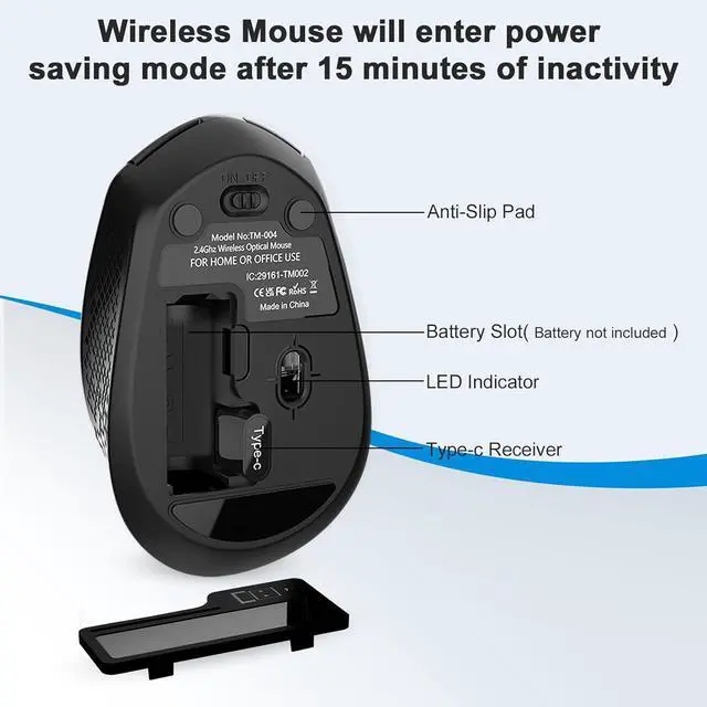 Alt view image 2 of 7 - RaceGT USB C Wireless Mouse, Type C Silent Mouse for MacBook Air/Pro, 2.4G Cordless Computer Mice with 6 Buttons and 3 Adjustable DPI for Mac, Laptop, Desktop, PC