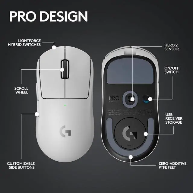 Alt view image 7 of 7 - G PRO X SUPERLIGHT 2 wireless gaming mouse, 60 g pro-grade mouse with 5 programmable buttons, 44k DPI sensor, 8 kHz report rate, USB-C charging for PC/Mac - White