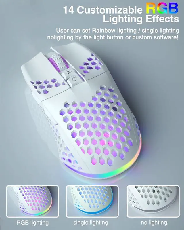 Alt view image 6 of 7 - SM600 White Wireless Gaming Mouse,8000 DPI Tri-Modes BT5.1/Type-C Wired/2.4G Wireless Mouse with 2 Side Buttons, Programmable Macro Gamer Mouse with RGB Light for Laptop/PC/Mac