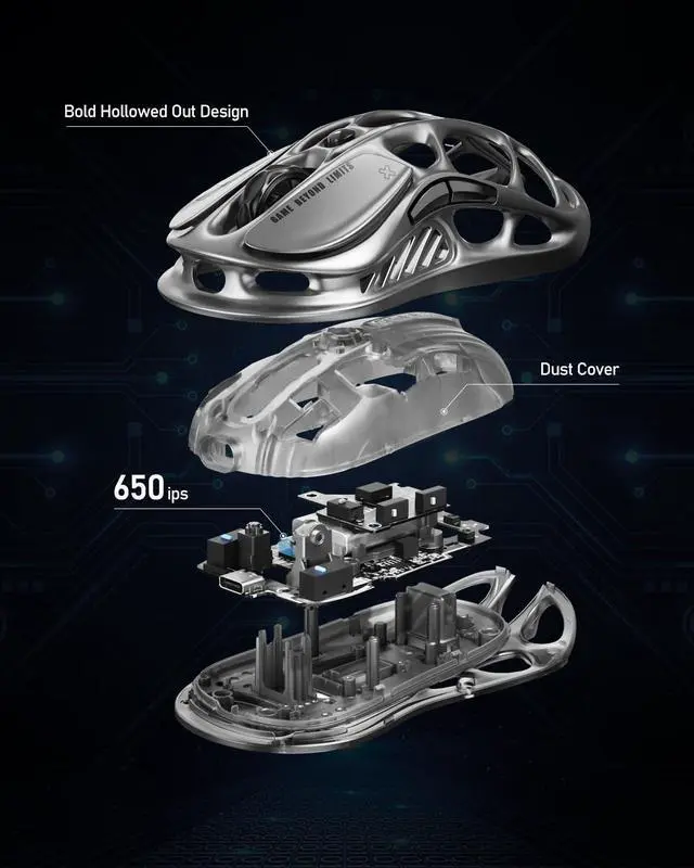 Alt view image 7 of 7 - Mercury M2 Wireless Gaming Mouse with 26,000 DPI, PAW3395DM Sensor -79g Lightweight Hollowed-Out Design -5 Programmable Buttons -5 Dynamic Lightsync RGB - Stealth Black