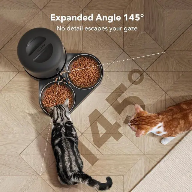 Alt view image 3 of 7 - Automatic Cat Feeder with Camera for Two Cats, 1080P HD Video with Night Vision, 5G WiFi Pet Feeder with 2-Way Audio for Cat & Dog, Low Food & Motion & Sound Alerts, Dual Tray, Black 5L