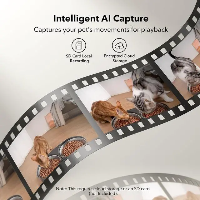 Alt view image 6 of 7 - Automatic Cat Feeder with Camera for Two Cats, 1080P HD Video with Night Vision, 5G WiFi Pet Feeder with 2-Way Audio for Cat & Dog, Low Food & Motion & Sound Alerts, Dual Tray, Black 5L