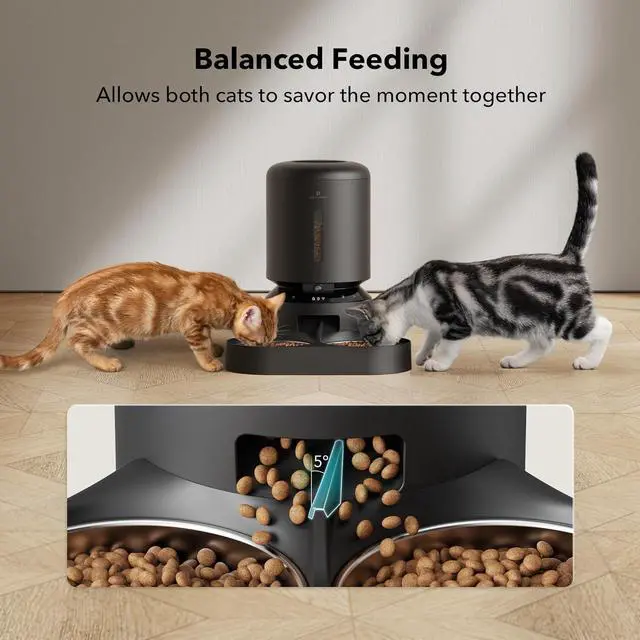 Alt view image 7 of 7 - Automatic Cat Feeder with Camera for Two Cats, 1080P HD Video with Night Vision, 5G WiFi Pet Feeder with 2-Way Audio for Cat & Dog, Low Food & Motion & Sound Alerts, Dual Tray, Black 5L