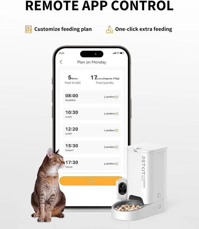 Alt view image 4 of 7 - Automatic Cat Feeder with Camera,1080P HD Video with Night Vision, Pet Feeder Dry Food Dispenser with 2-Way Audio, Food Shortage Sensor, 2.4G WiFi Smart App Control, Personal Meal Call