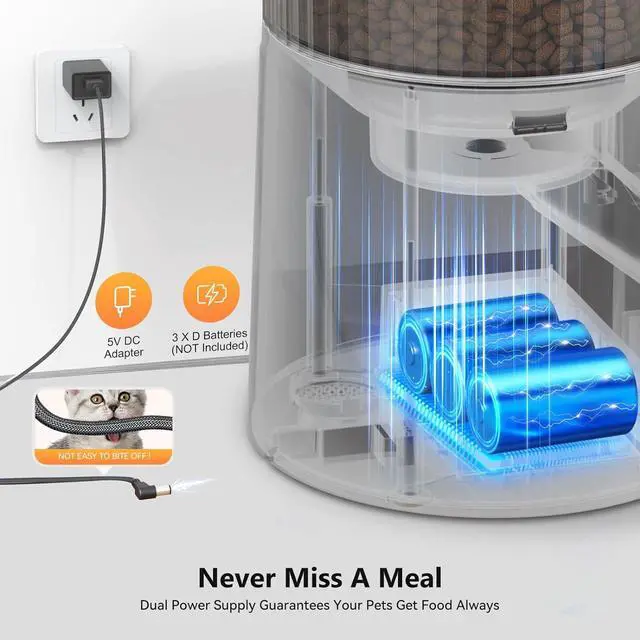 Alt view image 5 of 6 - Automatic Cat Feeder WiFi - Automatic Cat Food Dispenser with APP Feeding Control, 4L Auto Pet Feeder for Dry Food, Dual Power Supply, Desiccant Bag