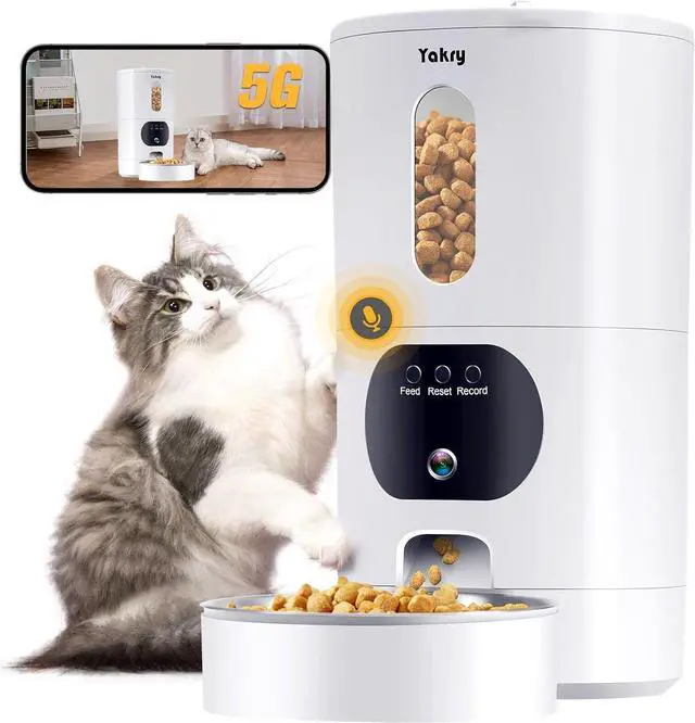 Main image of Automatic Cat Feeders Camera 5G: WiFi Easy to Clean Timed Smart Dog Food Dispenser 2-Way Audio Memory Function Pet Feeder HD 1080P Video Record APP Control Dry Food Clear Night Vision Yakry