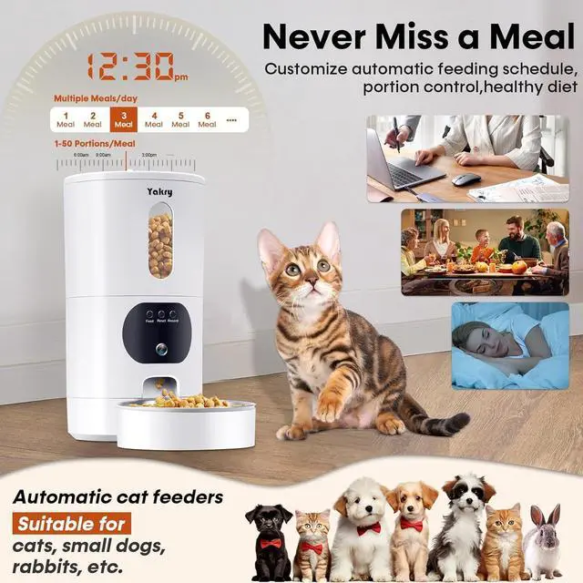 Alt view image 3 of 7 - Automatic Cat Feeders Camera 5G: WiFi Easy to Clean Timed Smart Dog Food Dispenser 2-Way Audio Memory Function Pet Feeder HD 1080P Video Record APP Control Dry Food Clear Night Vision Yakry