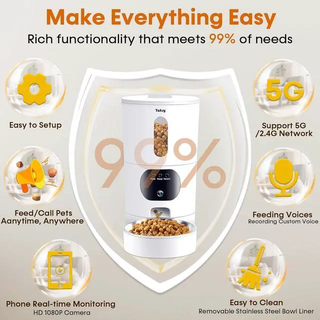 Alt view image 2 of 7 - Automatic Cat Feeders Camera 5G: WiFi Easy to Clean Timed Smart Dog Food Dispenser 2-Way Audio Memory Function Pet Feeder HD 1080P Video Record APP Control Dry Food Clear Night Vision Yakry