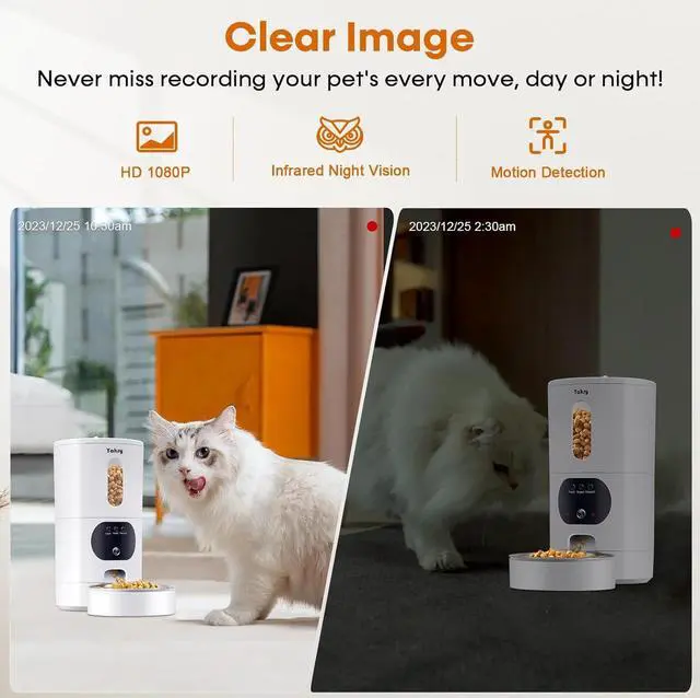 Alt view image 5 of 7 - Automatic Cat Feeders Camera 5G: WiFi Easy to Clean Timed Smart Dog Food Dispenser 2-Way Audio Memory Function Pet Feeder HD 1080P Video Record APP Control Dry Food Clear Night Vision Yakry