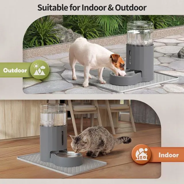 Alt view image 6 of 6 - Cat Water Dispenser with Placemat and Stainless Steel Bowl, Automatic Gravity Water Dispenser for Cats or Small Medium Size Dogs, Large Capacity, Easy to Clean and Safe for Pets (4L)