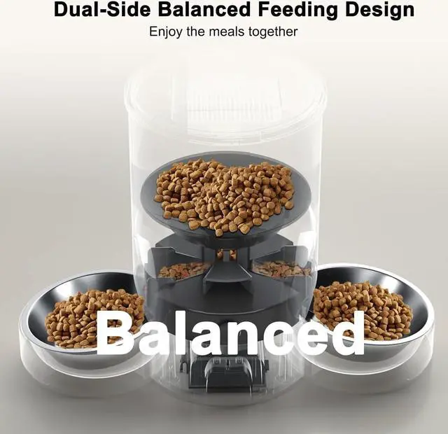 Alt view image 3 of 7 - Automatic Cat Feeder for 2 Cats, 3L Cat Food Dispenser SURDY Auto Cat Feeder with 2 Stainless Bowls, 10s Meal Call Dual Power Supply and Timer Setting 12 Portions 6 Meals Per Day for Cats and Dogs