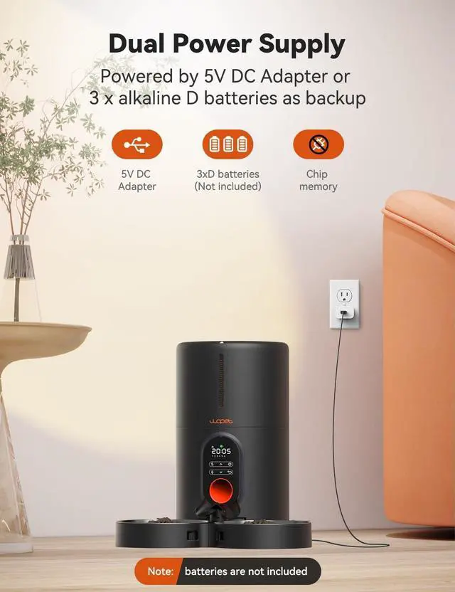 Alt view image 5 of 6 - Automatic Cat Feeders 2 Cats Timed Cat Feeder with Stainless Steel Bowl, Programmable 1-6 Meals Control, Dual Power Supply, Automatic Pet Feeder for Dogs and Cats