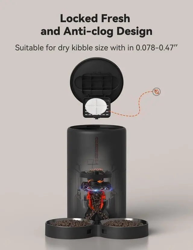 Alt view image 6 of 6 - Automatic Cat Feeders 2 Cats Timed Cat Feeder with Stainless Steel Bowl, Programmable 1-6 Meals Control, Dual Power Supply, Automatic Pet Feeder for Dogs and Cats
