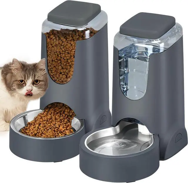 Main image of Automatic Cat Feeder and Water Dispenser with Stainless Steel Bowl Dog Gravity Food Feeder and Waterer for Small Medium Pets Puppy Kitten 1 Gallon x 2
