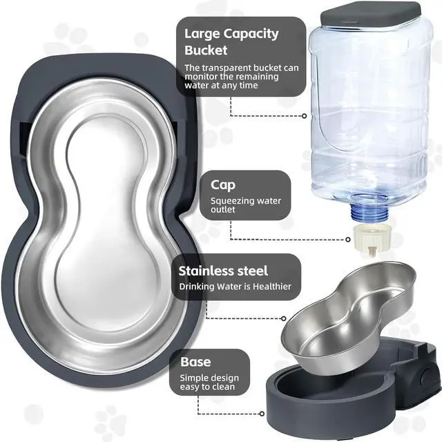 Alt view image 3 of 7 - Automatic Cat Feeder and Water Dispenser with Stainless Steel Bowl Dog Gravity Food Feeder and Waterer for Small Medium Pets Puppy Kitten 1 Gallon x 2