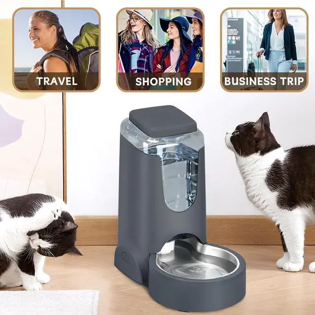 Alt view image 7 of 7 - Automatic Cat Feeder and Water Dispenser with Stainless Steel Bowl Dog Gravity Food Feeder and Waterer for Small Medium Pets Puppy Kitten 1 Gallon x 2