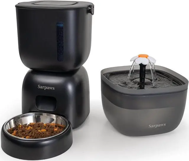 Main image of Automatic Cat Feeder and Cat Water Dispenser FW1, Wire or Battery Cat Food Dispenser Timer Pet Feeder - Locking Lid, Desiccant Bag, Programmable Portion Control, 4 Daily Meals, 10s Voice Recorder