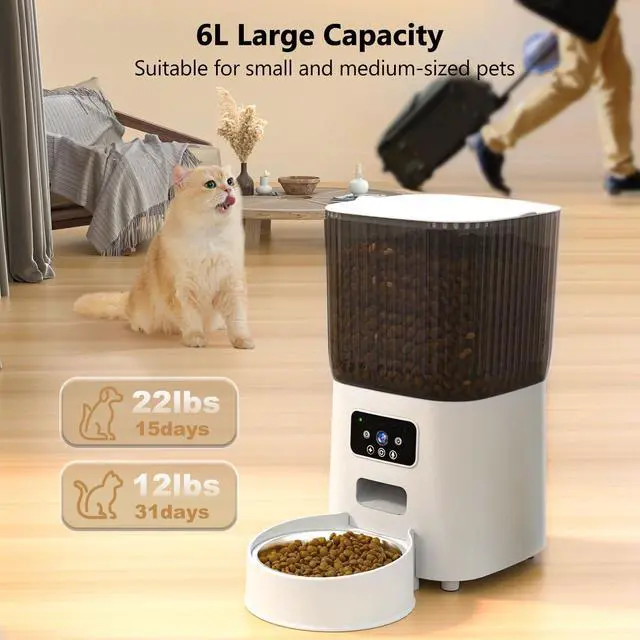 Alt view image 6 of 7 - Automatic Cat Feeder with Camera, 1080P Live Video with Night Vision, 6L/25 Cups Timed Cat Food Dispenser for Remote Feeding, 2-Way Audio, Pet Feeder for Cats and Dogs with App Control