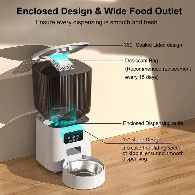 Alt view image 7 of 7 - Automatic Cat Feeder with Camera, 1080P Live Video with Night Vision, 6L/25 Cups Timed Cat Food Dispenser for Remote Feeding, 2-Way Audio, Pet Feeder for Cats and Dogs with App Control