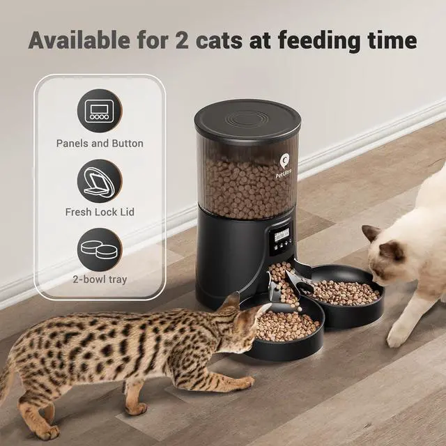 Alt view image 4 of 7 - Dual Automatic Cat Feeder: Cat Feeder Automatic for 2 Cats- Timed Auto Feeder 16 Cups/4L Cat Food Dispenser& Dual Power Auto Pet Feeder for Indoor Cat&Dog| 1-6 Meals Portions Control, Black
