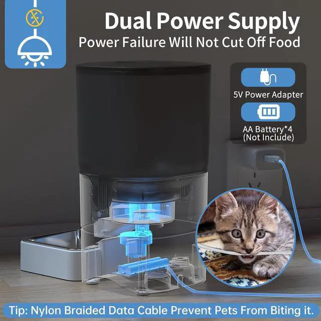 Alt view image 4 of 7 - Smart Automatic Cat Feeders: WiFi Pet Feeder with APP Control for Remote Feeding, Detachable for Easy Clean, Automatic Cat Food Dispenser with Alexa,1-30 Meals Per Day for Dog (6L/25Cup)