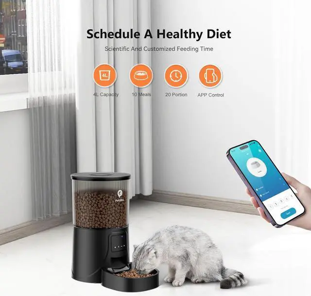 Alt view image 2 of 6 - Automatic Cat Feeder WiFi - Automatic Cat Food Dispenser with APP Feeding Control, 4L Auto Pet Feeder for Dry Food, Dual Power Supply, Desiccant Bag