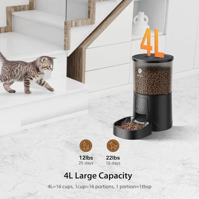 Alt view image 4 of 6 - Automatic Cat Feeder WiFi - Automatic Cat Food Dispenser with APP Feeding Control, 4L Auto Pet Feeder for Dry Food, Dual Power Supply, Desiccant Bag