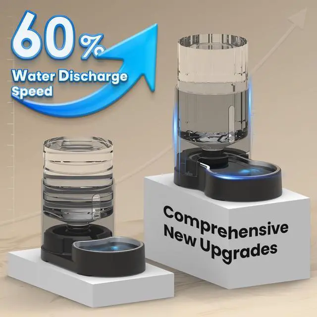 Alt view image 2 of 6 - 4L Cat Water Dispenser, Automatic Gravity Cat Water Bowl, Visible Window, Safe and Unplugged for Pet Cat Dog (Black, 4L+Stainless Steel Bowl)