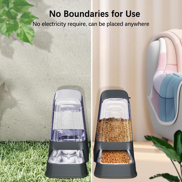 Automatic Pets Feeder And Water Dispenser Set, Gravity Food Feeder And Waterer Set With Pet Food Bowl Easily Clean Self Feeding For Small Large Pets Dogs Cats
