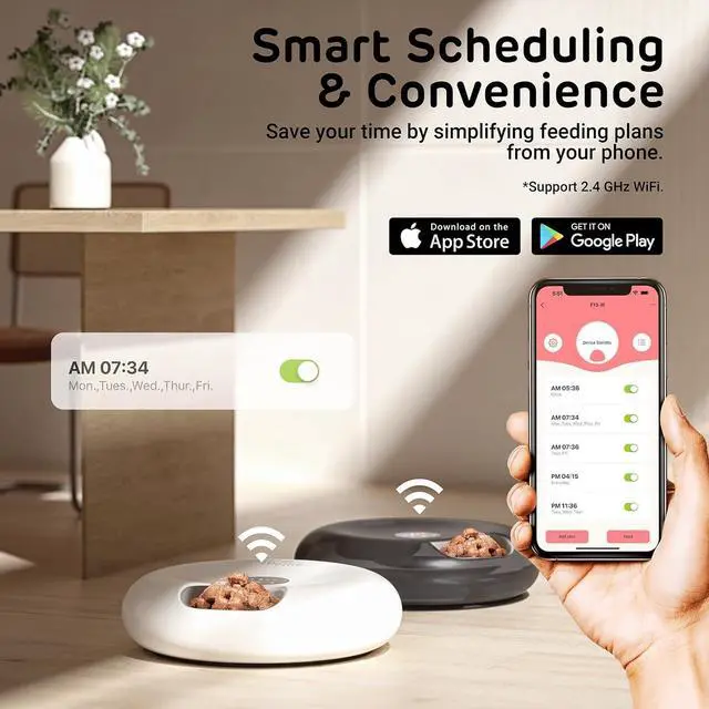 Alt view image 2 of 7 - Donut Frost WiFi 6 Meal Automatic Cat Food Dispenser with App Control, Dry & Wet Food Automatic Cat Feeder, Smart Dog Feeder with Two Ice Packs, Programmable Timer, Holds 6 x ½ lb. of Food