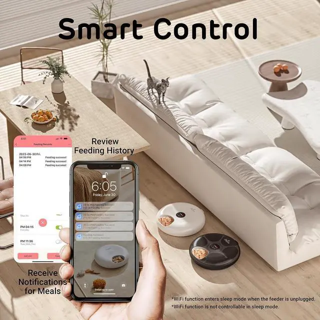Alt view image 3 of 7 - Donut Frost WiFi 6 Meal Automatic Cat Food Dispenser with App Control, Dry & Wet Food Automatic Cat Feeder, Smart Dog Feeder with Two Ice Packs, Programmable Timer, Holds 6 x ½ lb. of Food