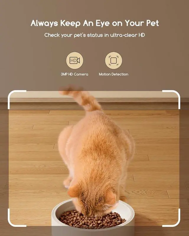 Alt view image 2 of 7 - Faroro Automatic Cat Feeder with Camera, 3MP HD Video with Night Vision, 2.4G/5G WiFi Cat Feeder Automatic with APP Control, 2-Way Audio, Low Food Sensor, Motion Alerts for Cats and Dogs